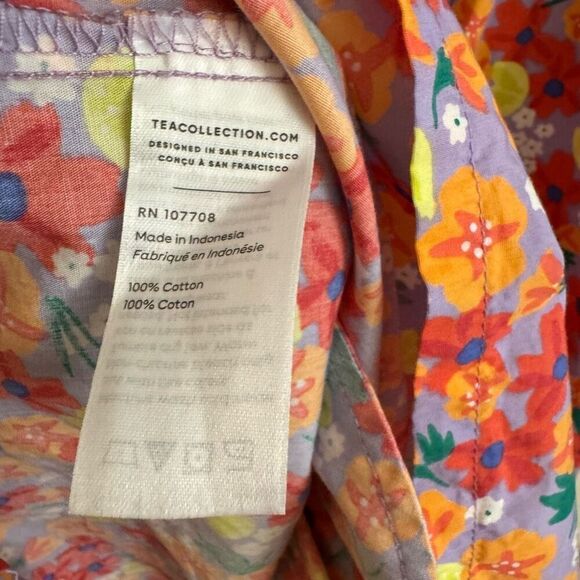 Tea Flutter Sleeve Floral Button Down Shirt Dress Purple Girls Size 14 - Picture 5 of 6